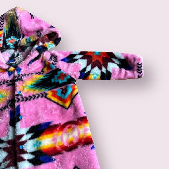 Baby Pink And Bright Colors Fleece Aztec Print Hoodie One Piece Footies - Picture 5 of 9